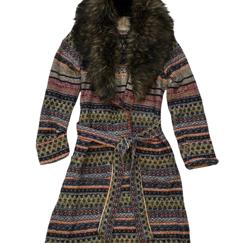 ANTHROPOLOGIE Angel of the North wool blend faux fur sweater coat cardigan sz S